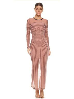 YG Collection Women's Kim Mesh Bodycon Midi Dress Wave Rose Size L